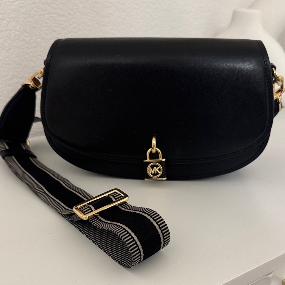 Michael Kors Mila Black and Gold Crossbody Bag